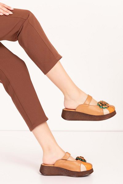Gondol Papuci Sabo din piele naturală cu detaliu flori mlk.3228