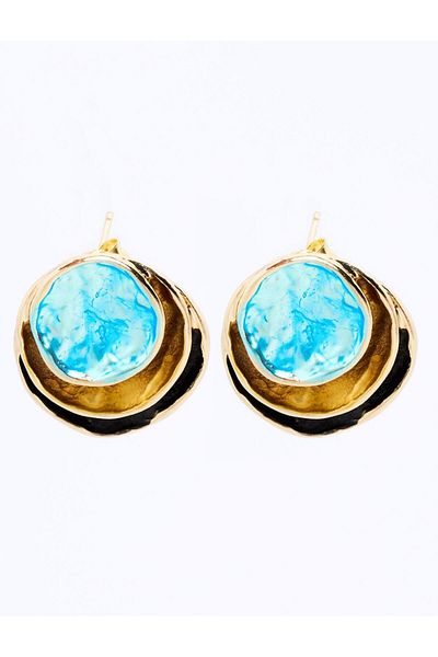Jimmy Key Turquoise Enamel Detailed Round Figured Earrings