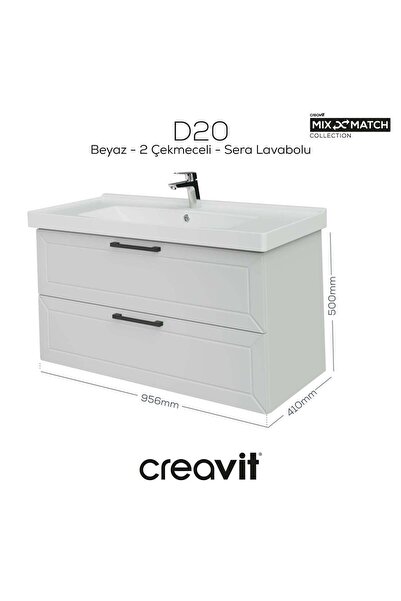 Creavit D20 100 Cm İki Çekmeceli Lavabo Dolabı Beyaz Lake Kapak