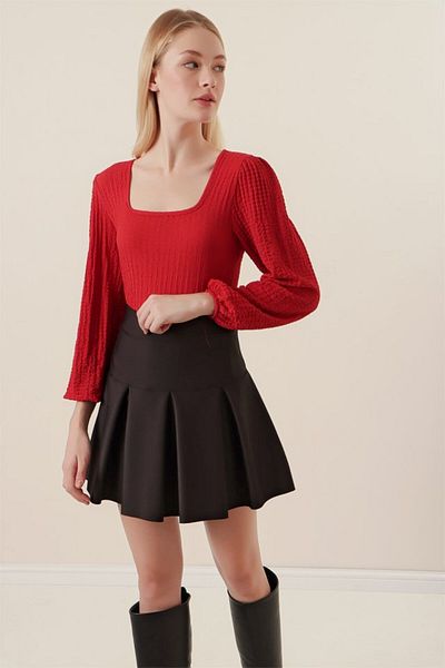 veira Silky 0442 Long Sleeve Blouse - Red