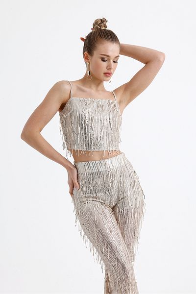 Sense Βραδινό φόρεμα με επένδυση με παγιέτες Bustier Beige BSUT36053