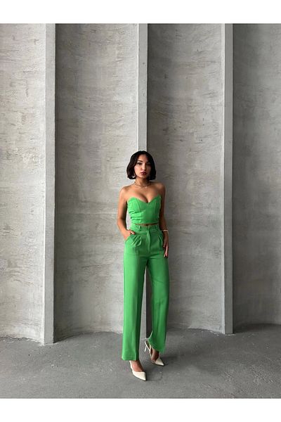 KAZAX Palazzo Pants Bottom Top Suit Green