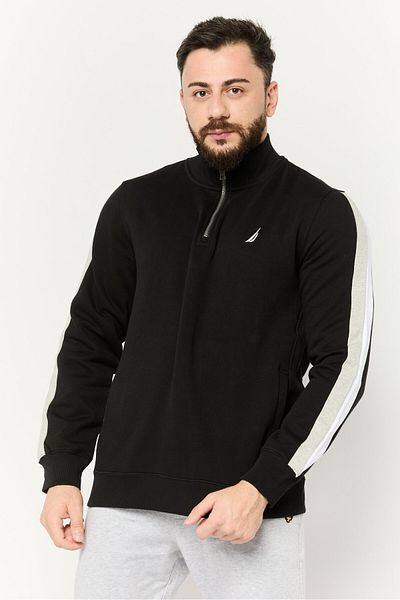 Nautica Men Mock Neck Embroidered Logo Long Sleeves Sweatshirt, Black