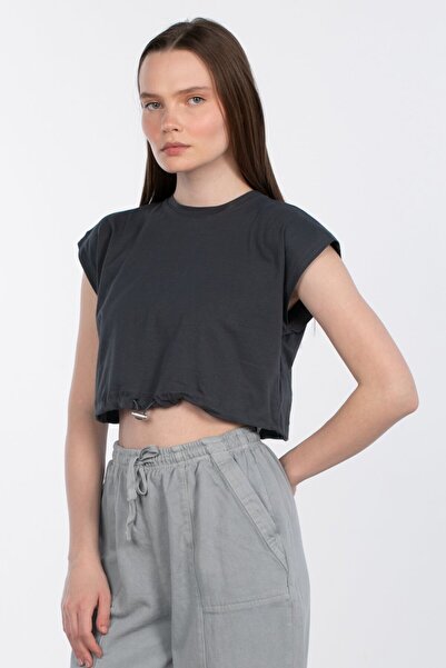 BARRELS AND OIL تي شيرت قصير بخصر مطاطي - أنثراسايت