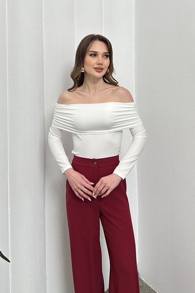 msm fashion Women's Blouse Carmen Collar Off-The-Shoulder Long Sleeve Bottom Snap Bodysuit