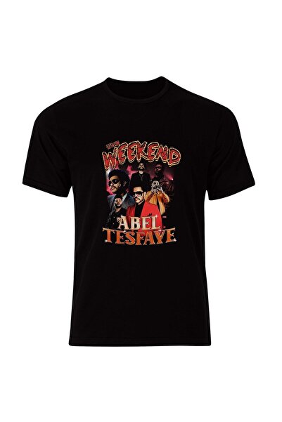 fame-stoned تي شيرت أسود مطبوع للجنسين من The Weeknd مصنوع من القطن بنسبة 100%