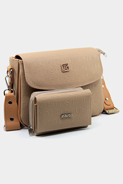 Just Polo Yeni Sezon Kolon Askılı 4 Bölmeli Vizon Kadın Omuz Çantası ve Cüzda...