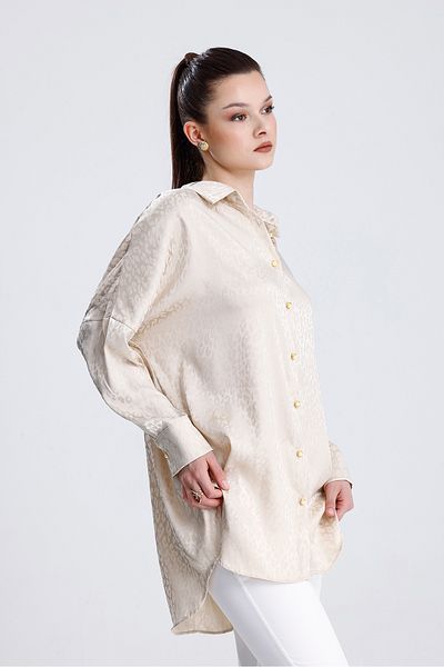 MD trend Cămașă oversize din satin cu imprimeu leopard de damă