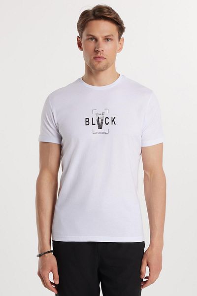 Tudors Ανδρικό T-shirt Slim Fit Slim Fit 100% βαμβακερό τυπωμένο λευκό μπλουζάκι με λαιμόκοψη