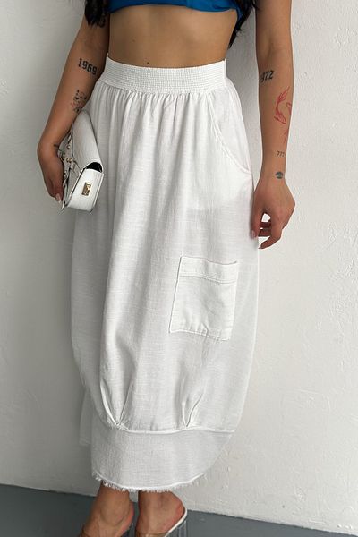 FEMELLE Women's White Elastic Waist Double Pocket Skirt