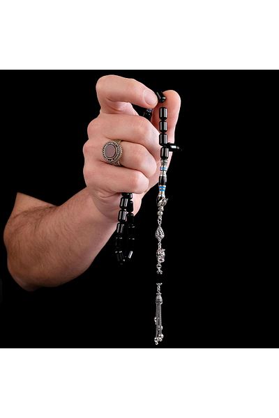 TESBİHCİBABA Black Pearl Wolf Head Nakkaş İmame Erzurum Oltu Stone Rosary