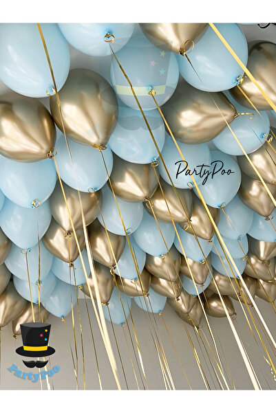 PartyPoo مجموعة بالونات باللون الأزرق والذهبي مكونة من 15 قطعة