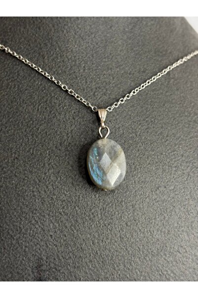 kuartz Labradorit kolye. Sertifikalı, minimal boy