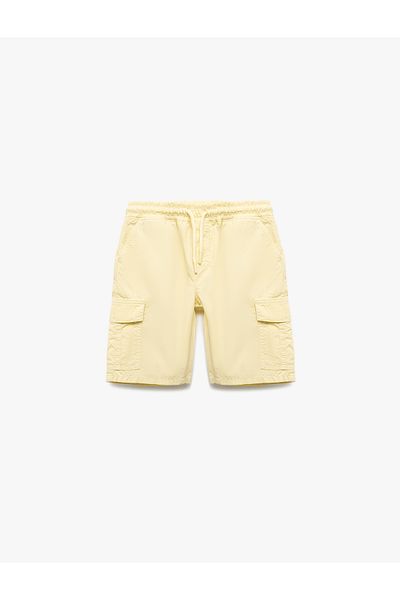 Koton Cotton Basic Parachute Shorts with Lace-Up Waist and Pocket Detail