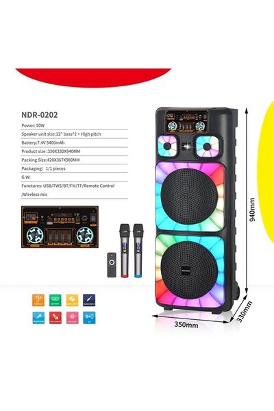 NDR Always -0202 2*12 Inc Taşınabilir Büyük Boy Bluetooth Parti Hoparlörü Amfi Özellikli