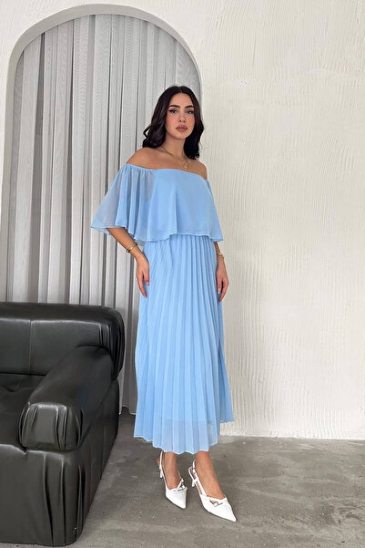 Neşeli Butik rochie din șifon plisat cu guler madonna pentru femei NBK2099