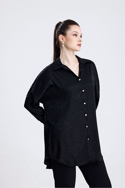 MD trend Cămașă oversize din satin cu imprimeu leopard de damă