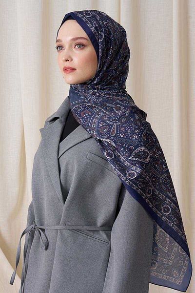 Madame Polo Σάλι με μοτίβο Navy Blue T??r Livia