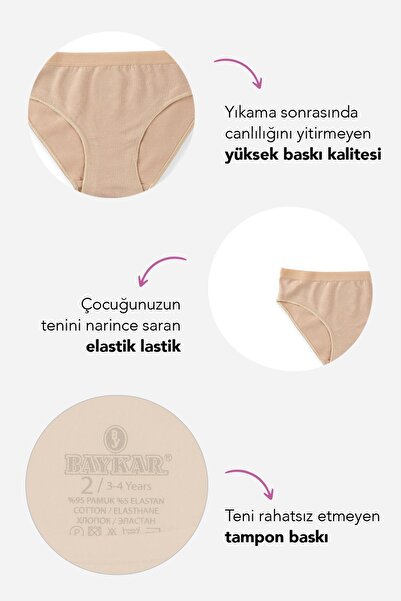 BAYKAR Bikini pentru fetiță - Chiloți de bază simpli din bumbac Lycra 6buc 5005