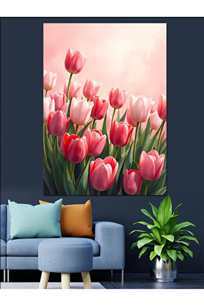 karizmart Pembe Lalelerin Sessiz Güzelliği Dekoratif Kanvas - Mdf Ahşap Tablo