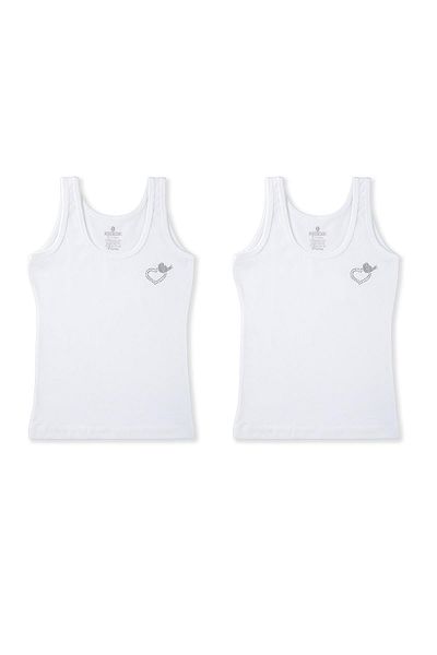 BAYKAR Tricou pentru fete din bumbac cu imprimeu cu pietre, cu detaliu, cu bretele groase, pachet de 2 4110 alb