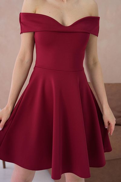 lovebox Rochie cu tăietură evazată din țesătură flexibilă Scuba, guler fără bretele Rochie de absolvire burgundy 019