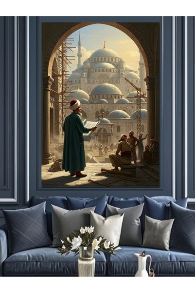 Genel Markalar Osmanlı Mimar Sianan Cami İnşaatı Dekoratif Kanvas - Mdf Ahşap...