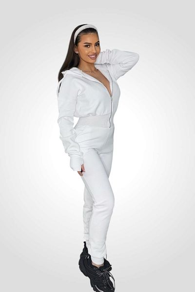 BOMBFIT Thick jumpsuit for women, with hood, White