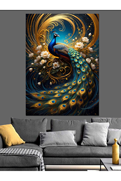 KanvasSepeti Altın Kuyruklu Gururlu Tavus Kuşu Yağlı boya Dokulu Yüksek kalit...