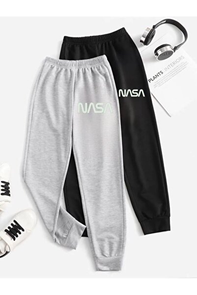 EYAX MODA Pachet de 2 pantaloni de sport cu imprimeu NASA pentru fete/băieți ...