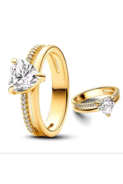 Hector&Co. Jewellery Gümüş Gold Renk Çift Şeritli Kalp Yüzük