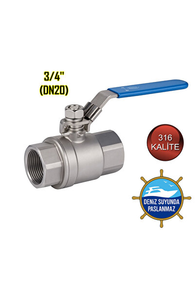 abcpaslanmaz Paslanmaz Çelik Küresel Vana 3/4'' Dişli Krom 316 Kalite 2 Parça...