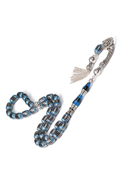 TESBİHCİBABA Nakkaş Sky Blue Silver Split Erzurum Oltu Stone Rosary