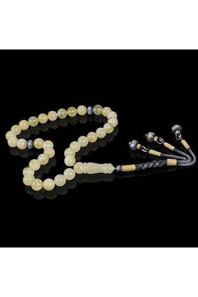 TESBİHCİBABA Premium Class Pure Silver Design Drop Amber Rosary