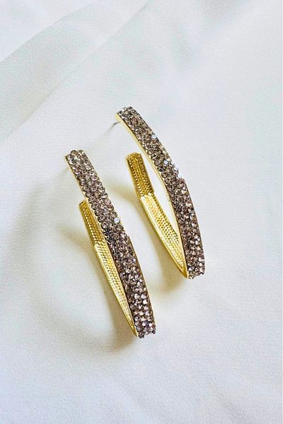 PETEK AKSESUAR BAKLAVA Rhinestone Hoop Earrings