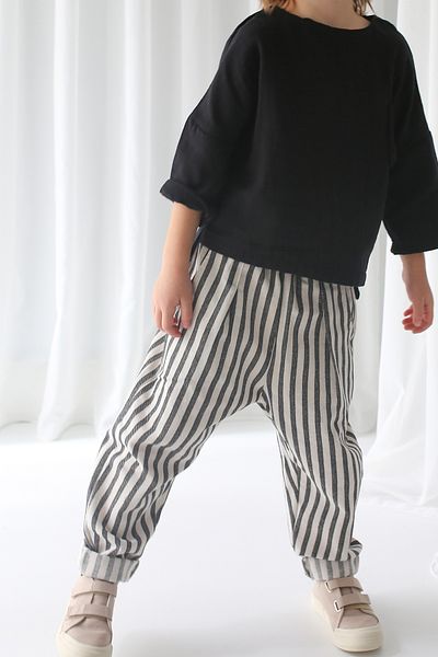 Catz Kids Black Striped Linen Carrot Pants