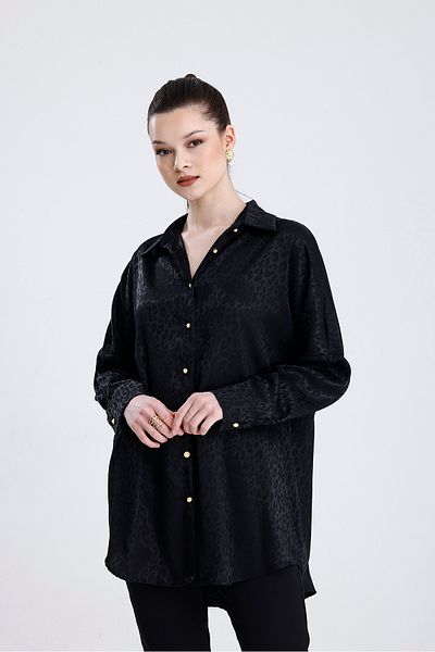 MD trend Cămașă oversize din satin cu imprimeu leopard de damă