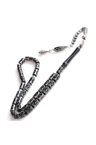 TESBİHCİBABA Cut Model Silver Çakım Erzurum Oltu Stone Rosary