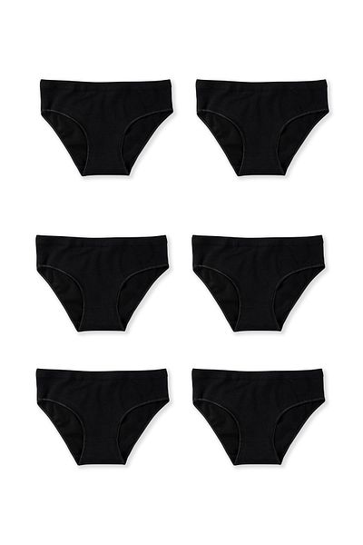 BAYKAR Bikini din bumbac și lycra pentru fetiță, slip de bază simplu, pachet de 6 5005 negru