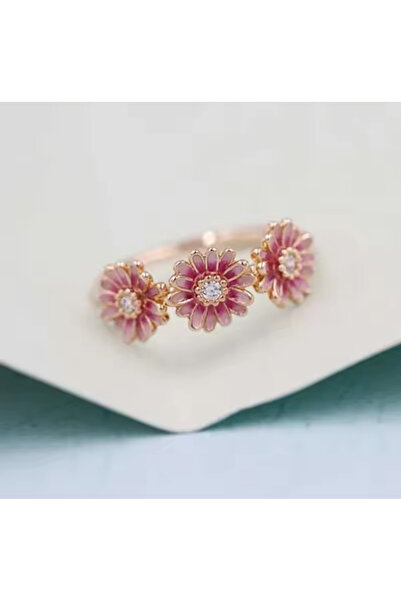 Hector&Co. Jewellery Gümüş Pembe Papatya Üçlemesi Yüzük