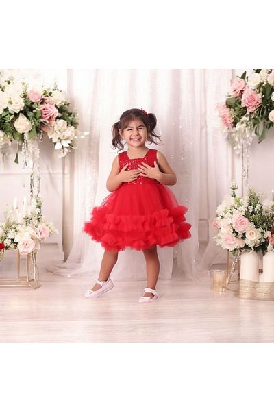 Ahsenimbebe Pul Sequin Fluffy Baby Evening Dress