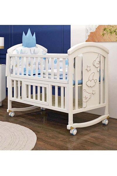Star Kids Multifunctional Baby Crib, Solid Wooden Crib, Rocking Crib