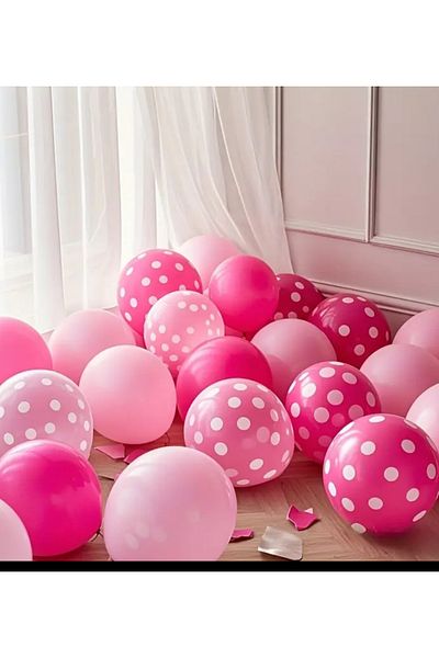 Çemrek Süs Parti Pink Fuchsia Polka Dot Pink Balloon 20 Pcs
