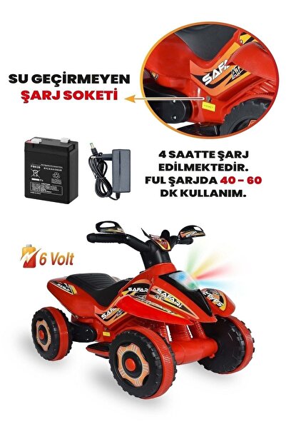 Aruba Power Led Işıklı ve Müzikli Akülü Atv 6 V -Kırmızı