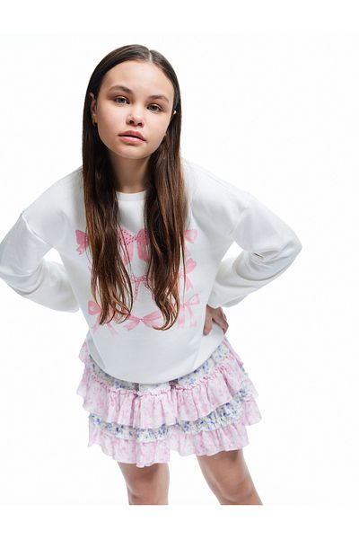 Koton Stone Detailed Bow Printed Long Sleeve Cotton Sweatshirt