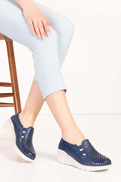 Gondol Hakiki Deri Dolgu Taban Rahat Yazlık Ayakkabı Esfa.4001