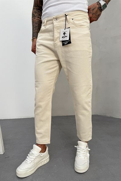 MADZEYMODA Ανδρικό Boyfriend Mold Denim Ύφασμα Μπεζ Jean Jeans Παντελόνι Mz0444
