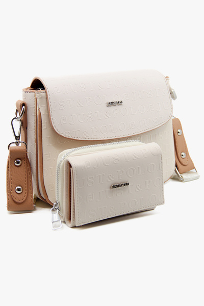 Just Polo Yeni Sezon Kolon Askılı 4 Bölmeli Krem Taba Kadın Omuz Çantası Ve C...