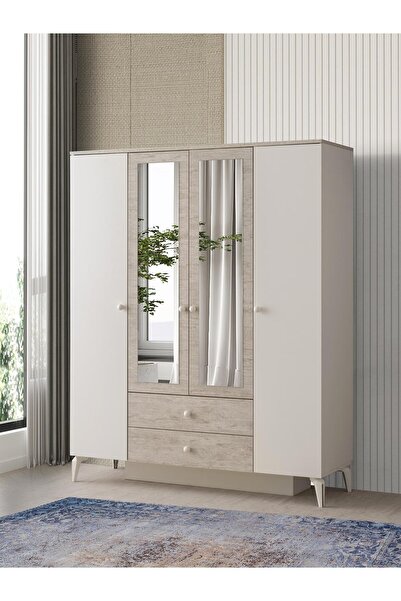 Erezogulları Mobilya Petra 4 Kapaklı Aynalı Elbise Dolabı Gardrop 160x55x200