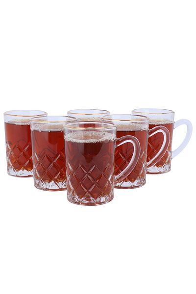 Alsaif Gallery Max Glass tea set, with golden script, 6 pieces - transparent